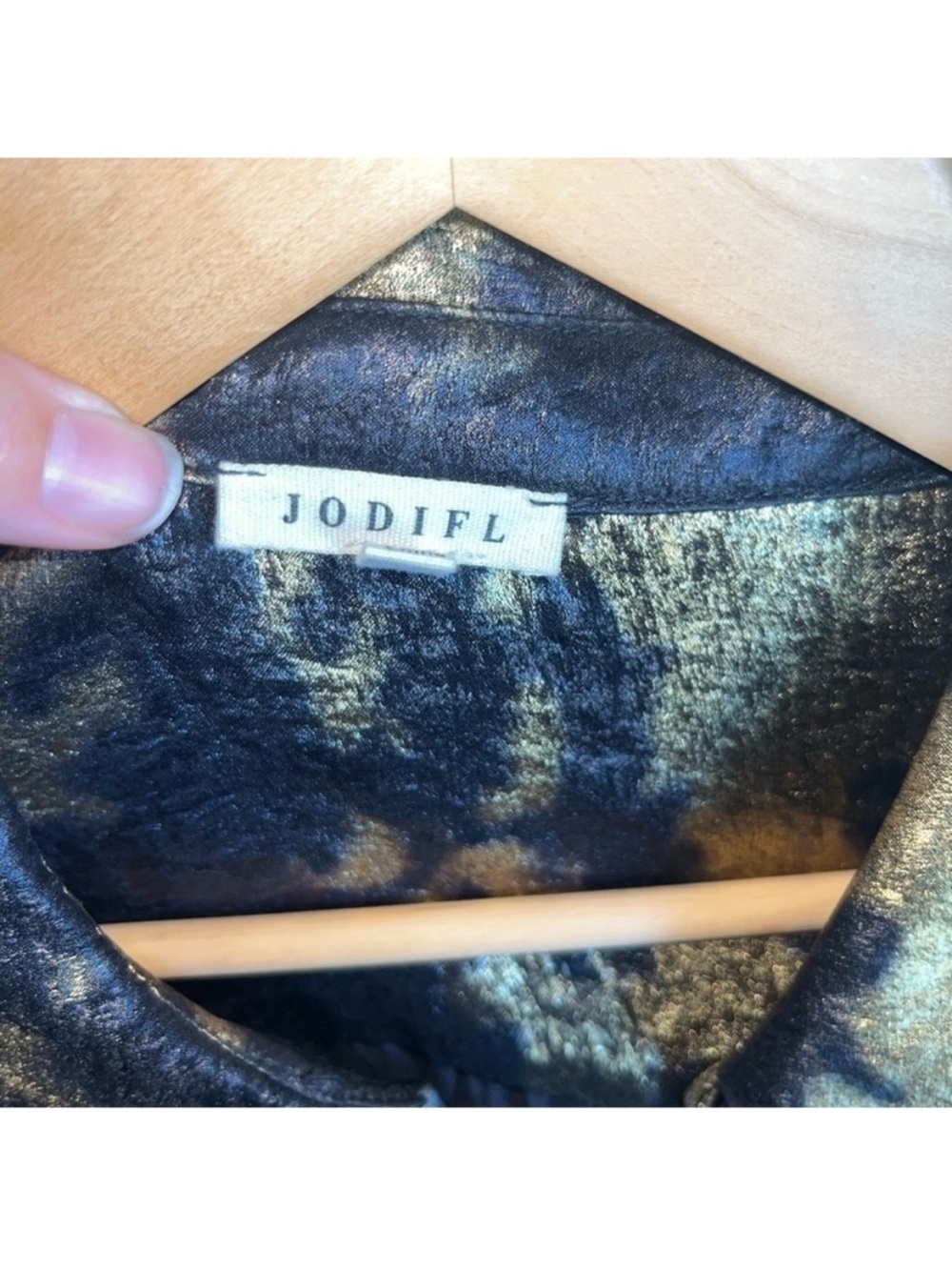 Jodifl Metallic Gold Black Oversized Button Up Blouse Top Small - Picture 7 of 7